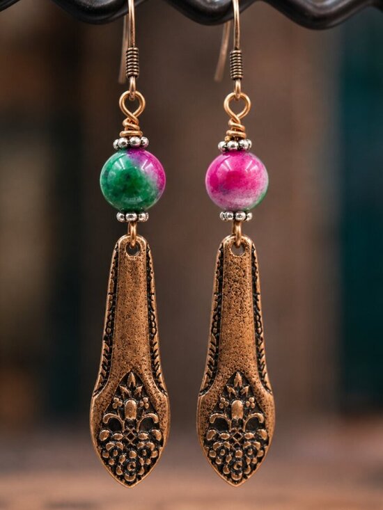 Boutique Jewelry - Antique Copper Filigree Drop Earrings With Beads